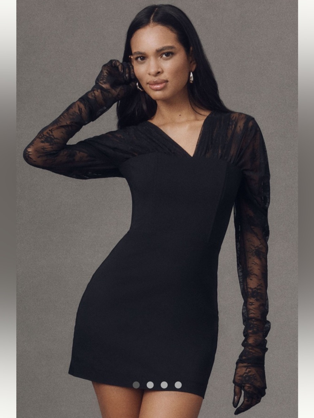 Endless Rose Black Lace-Sleeve V-Neck Mini Dress